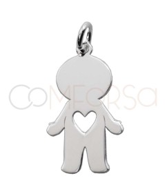 Grabación + Colgante niño corazón calado 12 x 20mm Plata 925