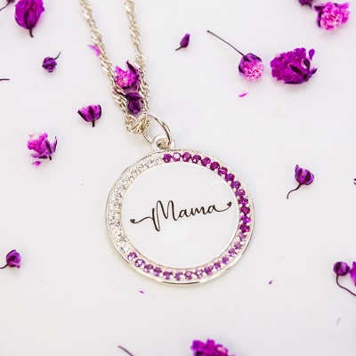 Dije medallón circonitas con grabado "mamá" 20mm Plata 925