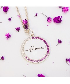 Dije medallón circonitas con grabado "mamá" 20mm Plata 925