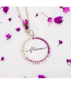 Sterling silver 925 zirconia medallion pendant with engraving "Mama" 20mm