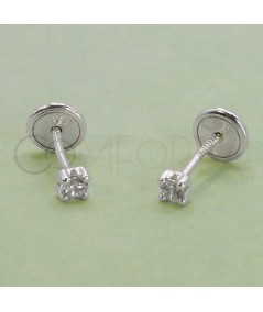 Sterling silver 925 baby earrings with zirconia and 4 claws 2.2mm
