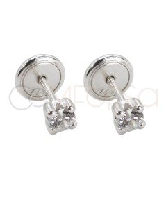 Sterling silver 925 baby earrings with zirconia and 4 claws 2.2mm
