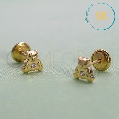 Arete de bebé osito con circonita Oro 9K 375