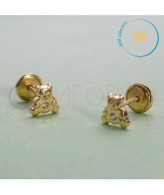 Arete de bebé osito con circonita Oro 9K 375