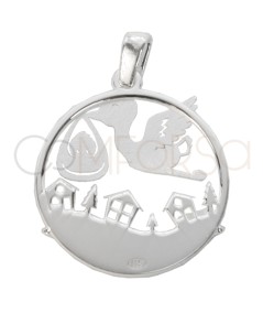 Sterling silver 925 stork round pendant with baby by city 20mm