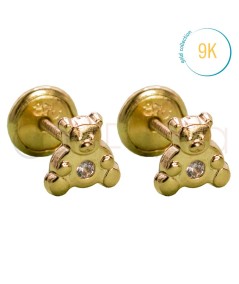 9k gold baby bear earring with zirconia