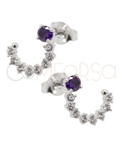 Sterling silver 925 circular earring with Crystal & Tanzanite zirconias 10mm