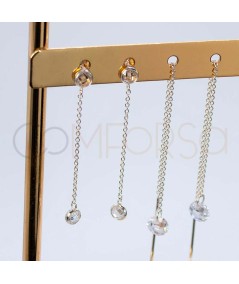 Sterling silver 925 chain earrings with floating Crystal zirconia 80mm