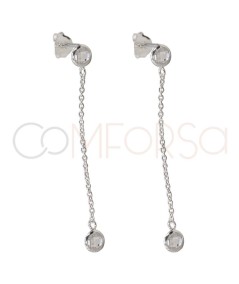 Sterling silver 925 chain earrings with double zirconia 40mm