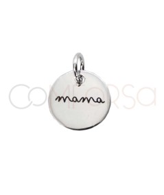 Sterling silver 925 laser engraved medallion "mama" lower case "mama" 10mm