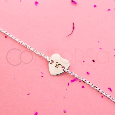 Pulsera con conector corazón con inicial grabada Plata 925