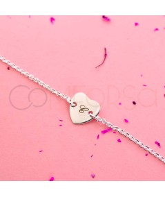 Pulsera con conector corazón con inicial grabada Plata 925