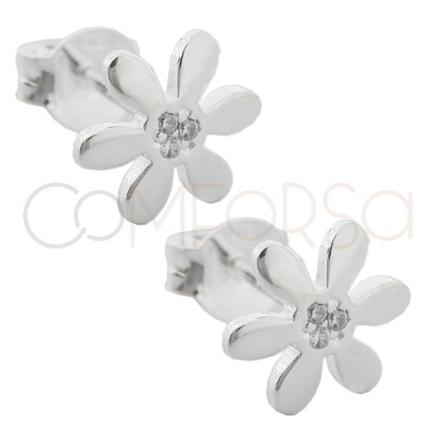 Aretes flor con circonita 9mm Plata 925