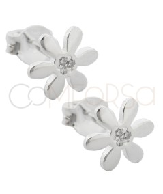 Aretes flor con circonita 9mm Plata 925