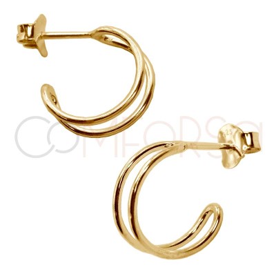 Aretes aro doble abierto 15mm Plata bañada en oro