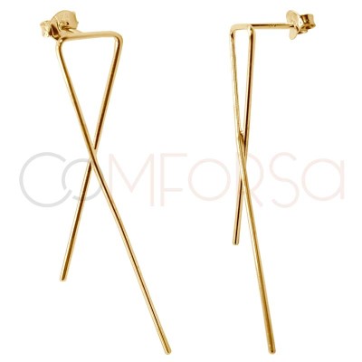 Aretes largo forma geométrica 10 x 50mm Plata bañada en oro