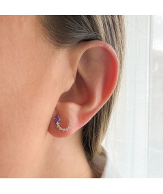 Sterling silver 925 circular earring with Crystal & Tanzanite zirconias 10mm
