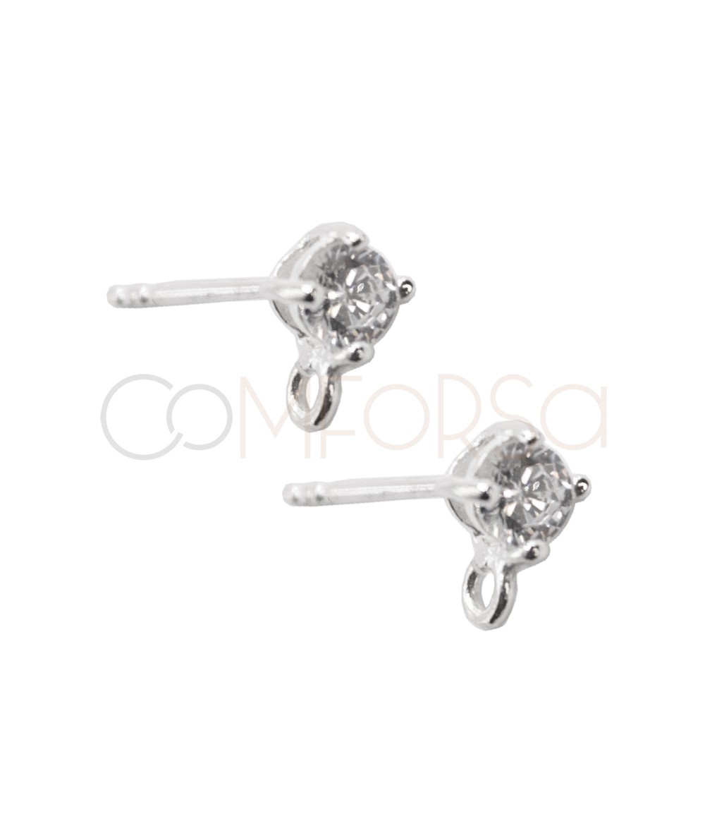 Pendiente circonita de 4mm con anilla plata 925