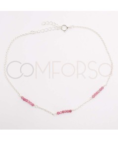Sterling silver 925 anklet with intercalated Pink Tourmaline stones