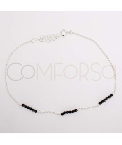 Sterling silver 925 anklet with intercalated Black Spinel stones