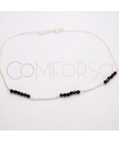 Sterling silver 925 anklet with intercalated Black Spinel stones