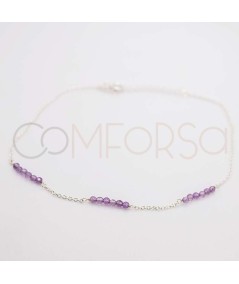 Sterling silver 925 anklet with intercalated Amethyst stones