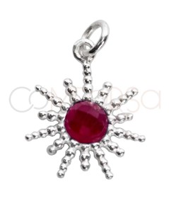 Sterling silver 925 bead sun with Ruby stone pendant 14mm
