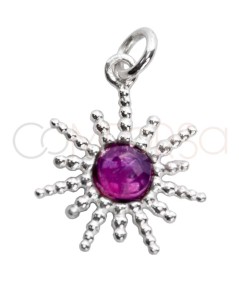 Sterling silver 925 bead sun with Amethyst stone pendant 14mm