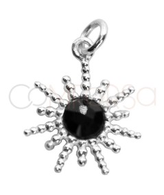 Sterling silver 925 bead sun with Black Spinel stone pendant 14mm