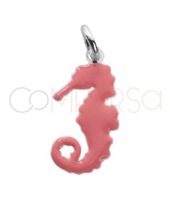 Dije caballito de mar esmalte rosa 7 x 14.5mm Plata 925