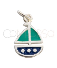 Sterling silver 925 blue sailboat pendant 10 x 11mm