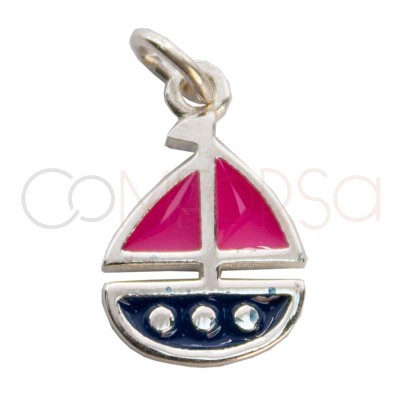 Dije barco de vela rosa 10 x 11mm Plata 925