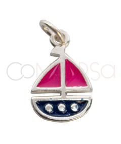 Dije barco de vela rosa 10 x 11mm Plata 925