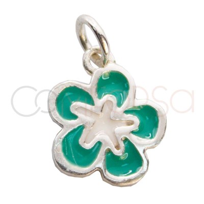 Dije flor hawaiana azul 10mm Plata 925