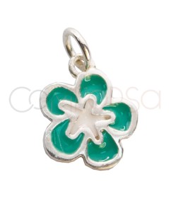 Dije flor hawaiana azul 10mm Plata 925