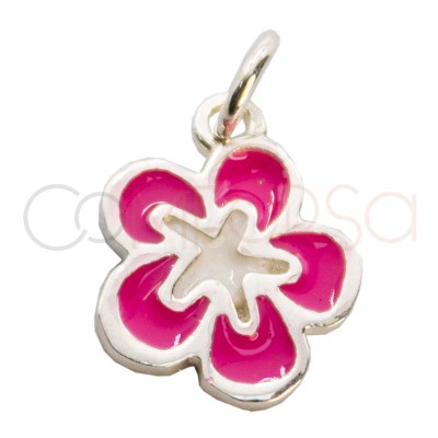 Dije flor hawaiana fucsia 10mm Plata 925