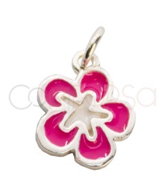 Dije flor hawaiana fucsia 10mm Plata 925