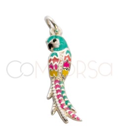 Sterling silver 925 enameled parrot pendant 7 x 15mm