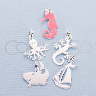 Sterling silver 925 pink enameled seahorse pendant 7 x 14.5mm