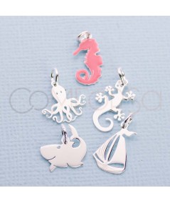 Sterling silver 925 pink enameled seahorse pendant 7 x 14.5mm