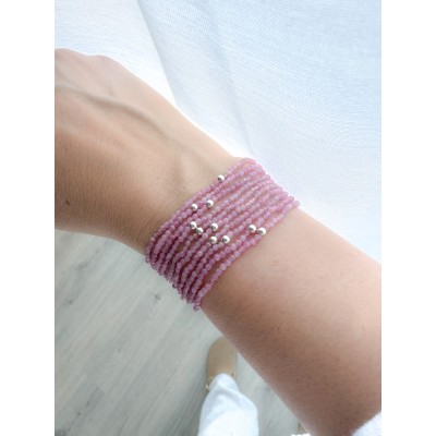 Pulsera elástica piedras Pink Tourmaline Plata 925