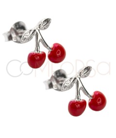 Sterling silver 925 enameled cherry earrings 6.5 x 10mm