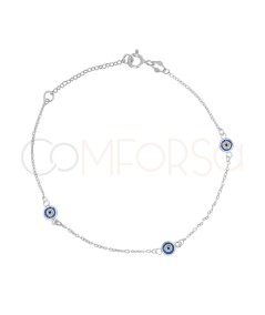 Pulsera forzada ojo turco azul 16cm + 3cm plata 925