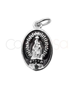 Sterling silver 925 black enameled Virgin of Carmel oval medallion 10 x 16mm