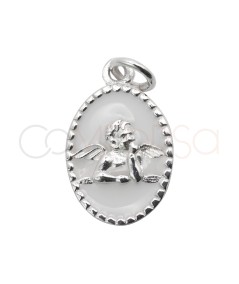 Sterling silver 925 white enameled oval “Angel of Raphael” medallion