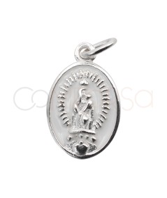Sterling silver 925 white enameled Virgin of Carmel oval medallion 10 x 16mm