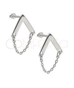 Sterling silver 925 triangle earrings with chains 10 x 12mm