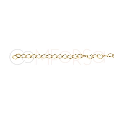 Pulsera corazones de 16 + 4cm Plata bañada en oro