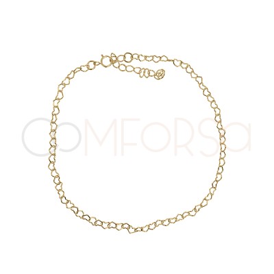 Pulsera corazones de 16 + 4cm Plata bañada en oro