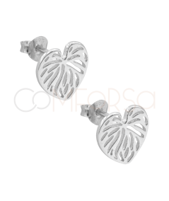 Aretes hoja monstera calado 10mm Plata 925